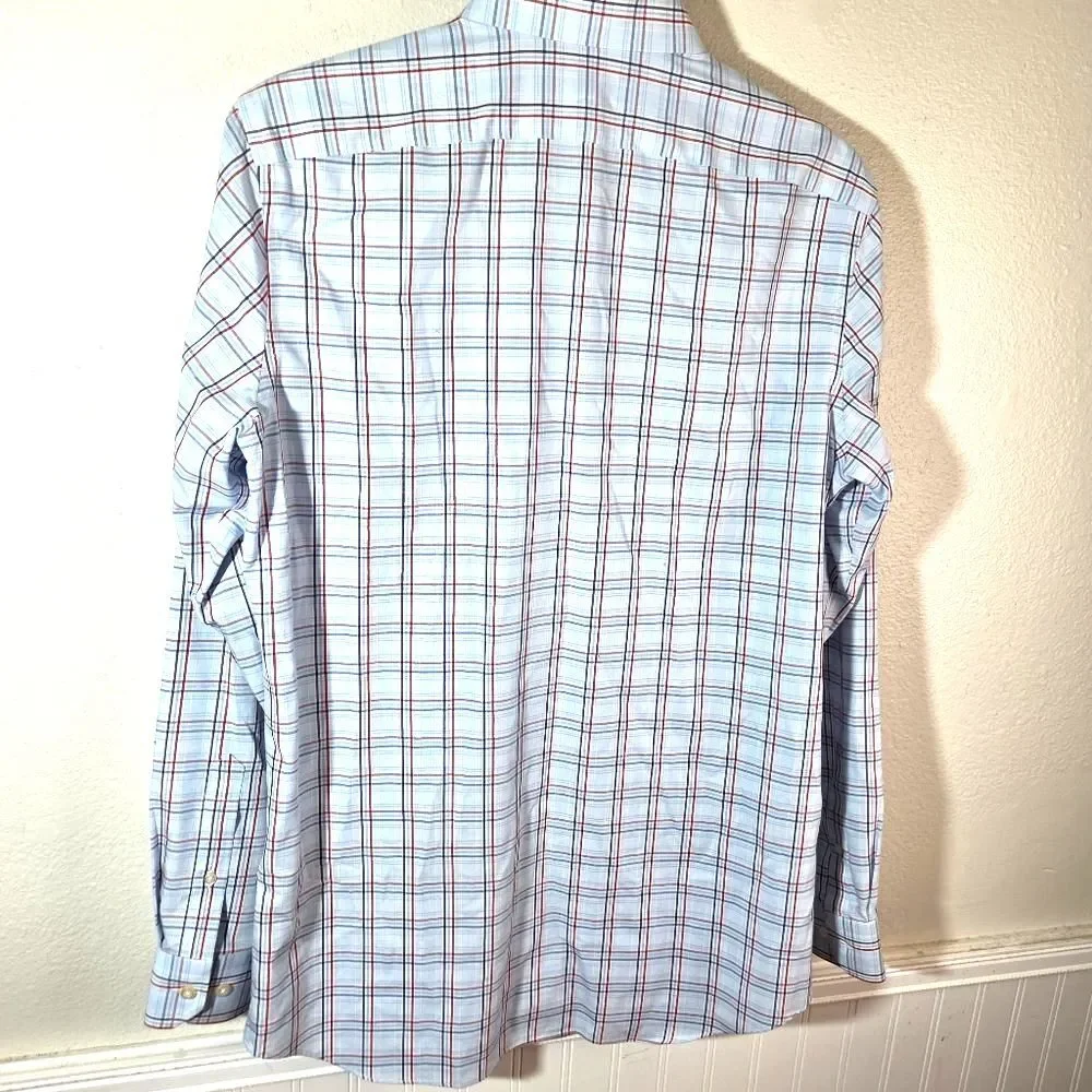 Banana Republic Men's Non Irom Tailored Slim Fit Blue Plaid Long Sleeve Shirt LG